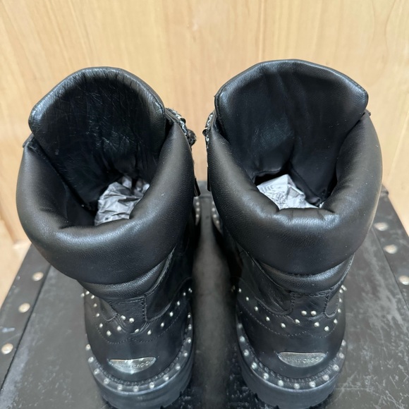 Jimmy Choo Calfskin Breeze Biker Combat Boots Sz 37.5 Black Moto Buckle Studded - Picture 11 of 16